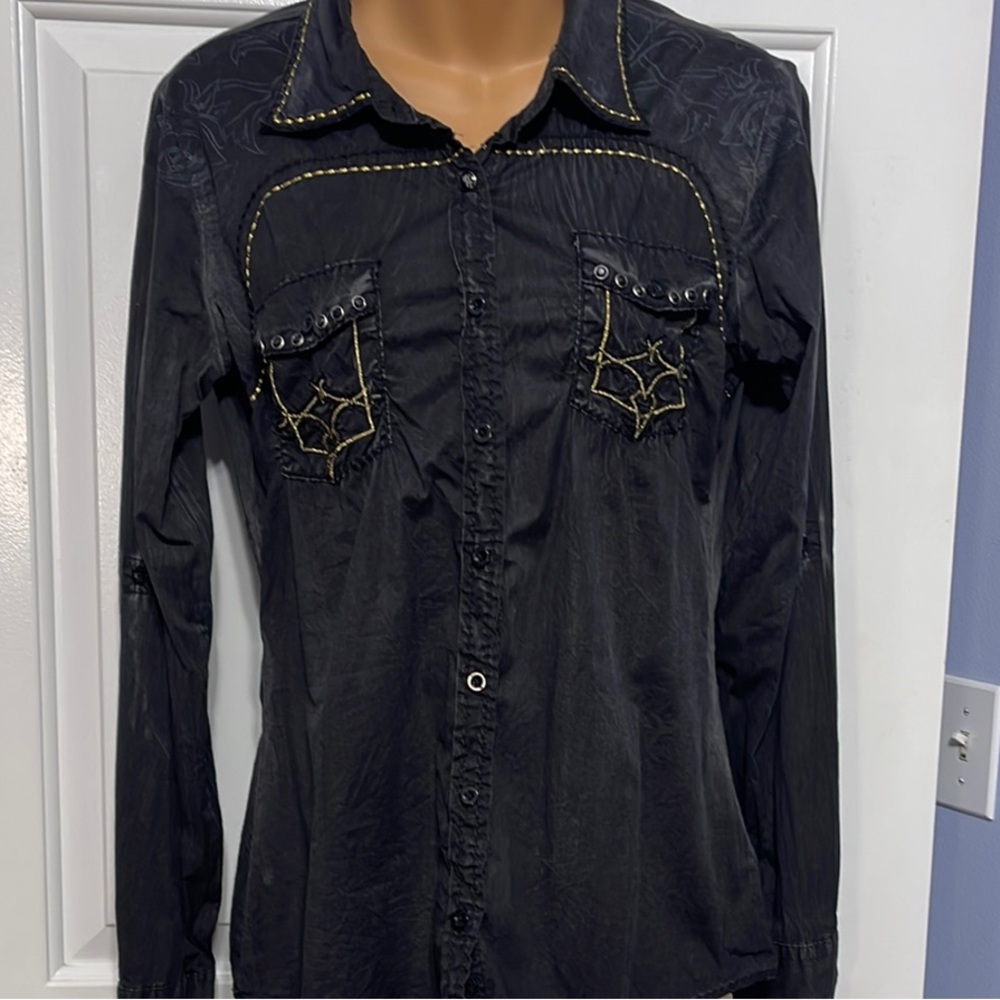 Roar Black and Gold Long Sleeve Button Down Shirt